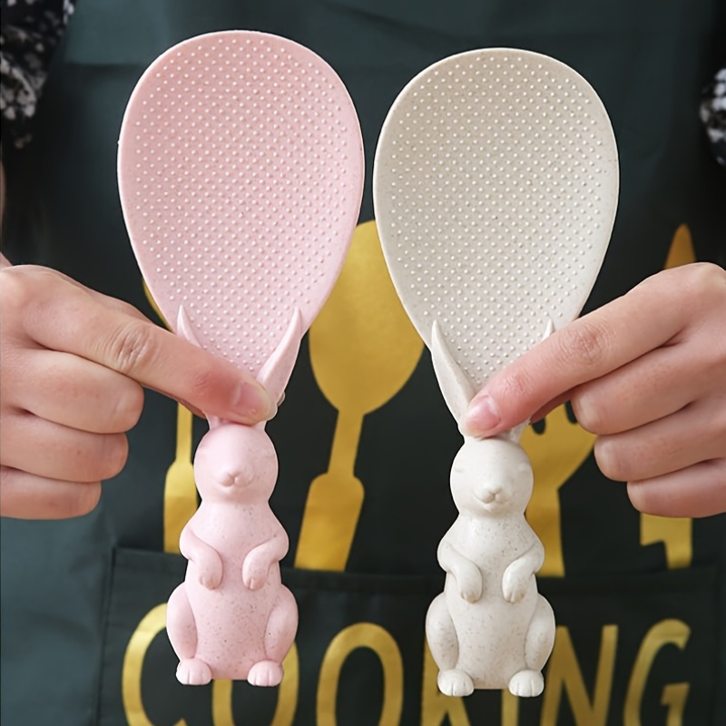 1pcs Cute Bunny Design Rice Paddle, Non-Stick Standing Rice Spoon, Durable Plastic Rice & Potato Server Kitchen Utensil