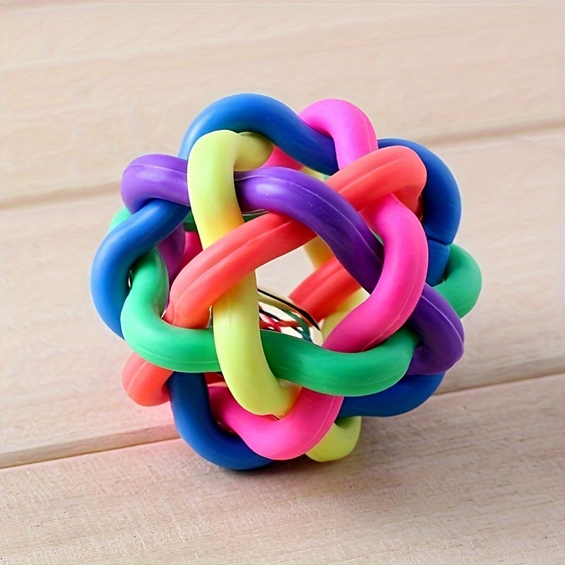 1pc Non-Toxic Rainbow Rubber Ball With Bell For Dogs - Bite Resistant, Teething, Cleaning, Training, And Play Toy