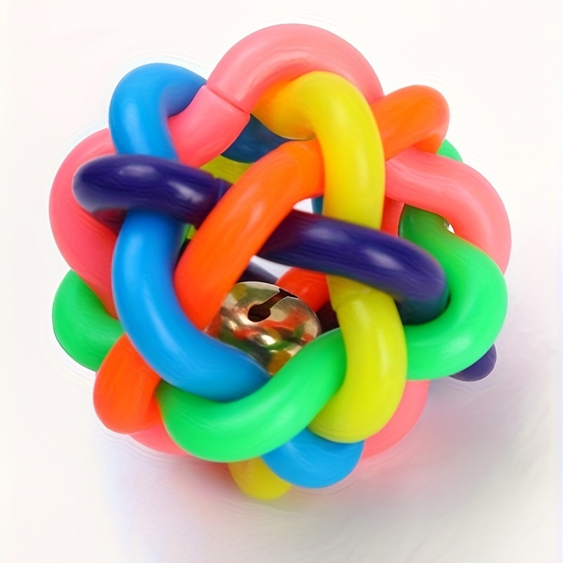 1pc Non-Toxic Rainbow Rubber Ball With Bell For Dogs - Bite Resistant, Teething, Cleaning, Training, And Play Toy