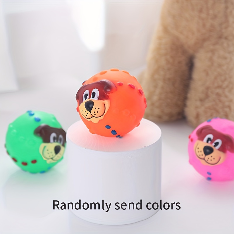 Dog Ball, Cute Pet Puppy Dog Face Ball Molar Throwing Training Soft Squeak Sound Play Toy