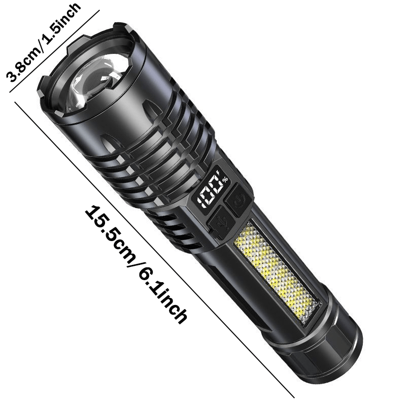 Super Bright XHP70 Powerful Led Flashlight Power Bank Torch Light USB Rechargeable Camping Flashlight With COB Lamp