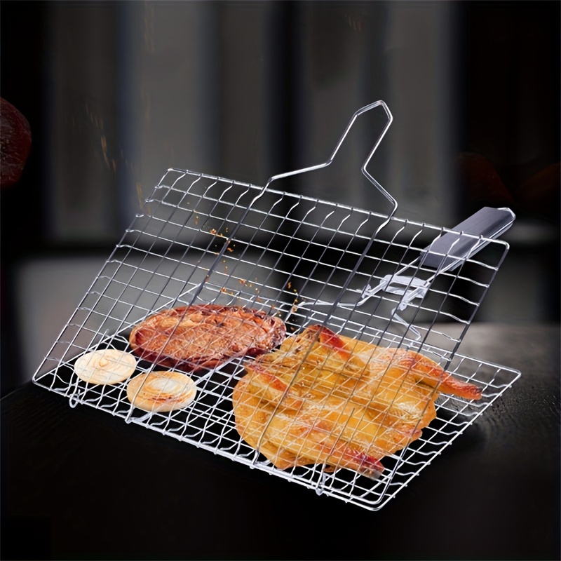 1pc Portable 304 Stainless Steel BBQ Grill with Handle - Multi-functional Rack for Outdoor Camping and Barbecue - Durable and Rust-resistant