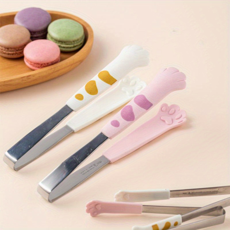 1PC Cat Paw Shape Food Tongs Cute Cartoon Meal Tongs Stainless Steel Barbecue Tongs Sandwich Baking Clip Ice Cube Clips Sugar Tongs Kitchen Gadgets