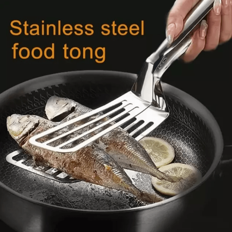 1pc, Multifunctional Stainless Steel Serving Tongs for Buffet, Fish Frying, Bread, Steak, Salad, and Desse