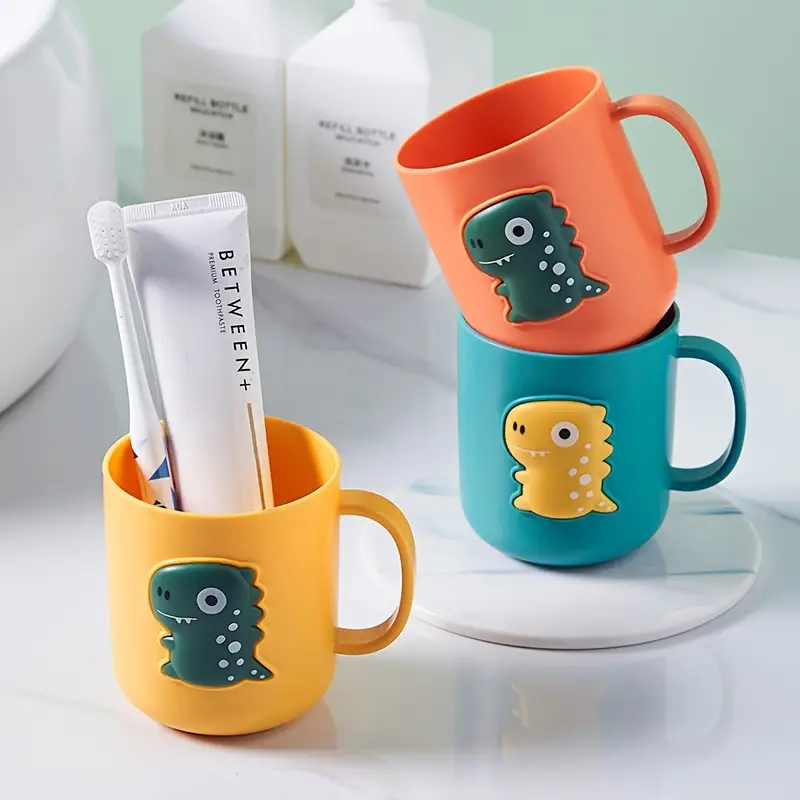 1pc Cute Cartoon Dinosaur Mug, Plastic Toothbrush Holder Cup, 13.53oz, 3D Nordic Style Drinking Cup, Multifunctional Bathroom Tumbler For Boys & Girls