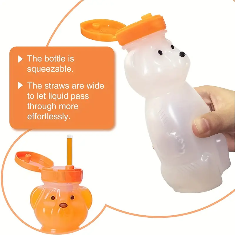 3pcs Honey Bear Sippy Cup with 6 Soft Silicone Straws - Reusable and Durable for Daily Use!