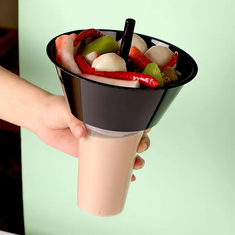 5-Piece Set: 16.91oz & 23.67oz Plastic Drink Cups With Integrated Snack Holder - Perfect For Milk Tea, Hot Pot, And Fried Chicken