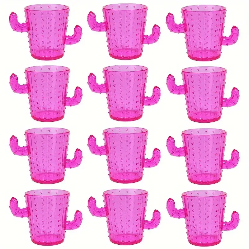 12-Piece Cactus Shot Glasses - 2Oz Mini Plastic Tequila Cups With Flower Handles For Cinco De Mayo, Bachelor Parties & Carnival Celebrations