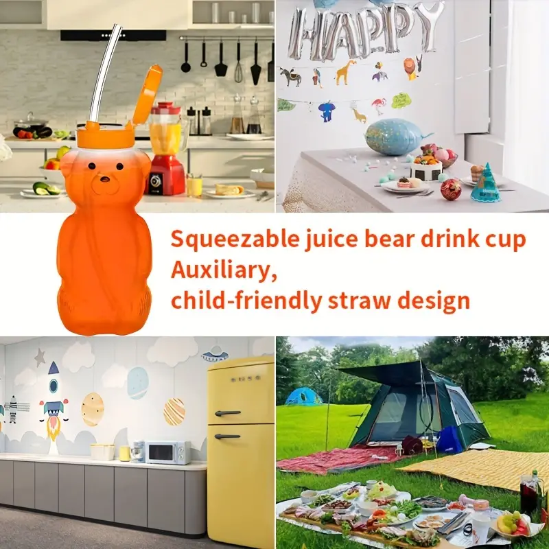 3pcs Honey Bear Sippy Cup with 6 Soft Silicone Straws - Reusable and Durable for Daily Use!