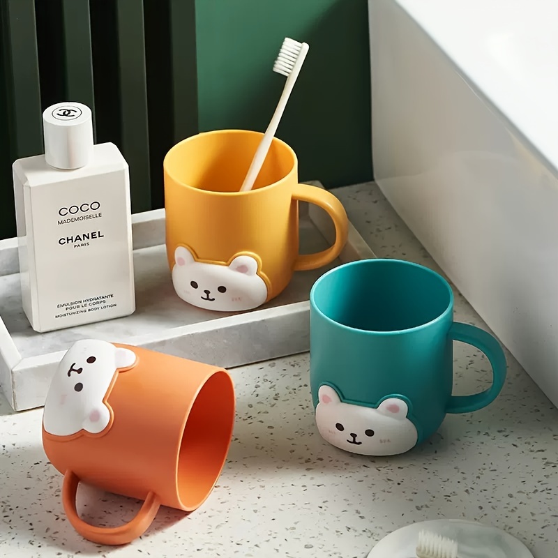 1pc Cute Cartoon Mouthwash Cup, Household Toothbrush Cup, Plastic Gargle Cup With Handle, Bathroom Tumbler, Bathroom Accessories