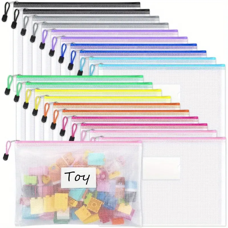 5-Piece A4 Mesh Zipper Bags With Handles - Colorful, Double-Layered Nylon For Easy Puzzle & Toy Organization