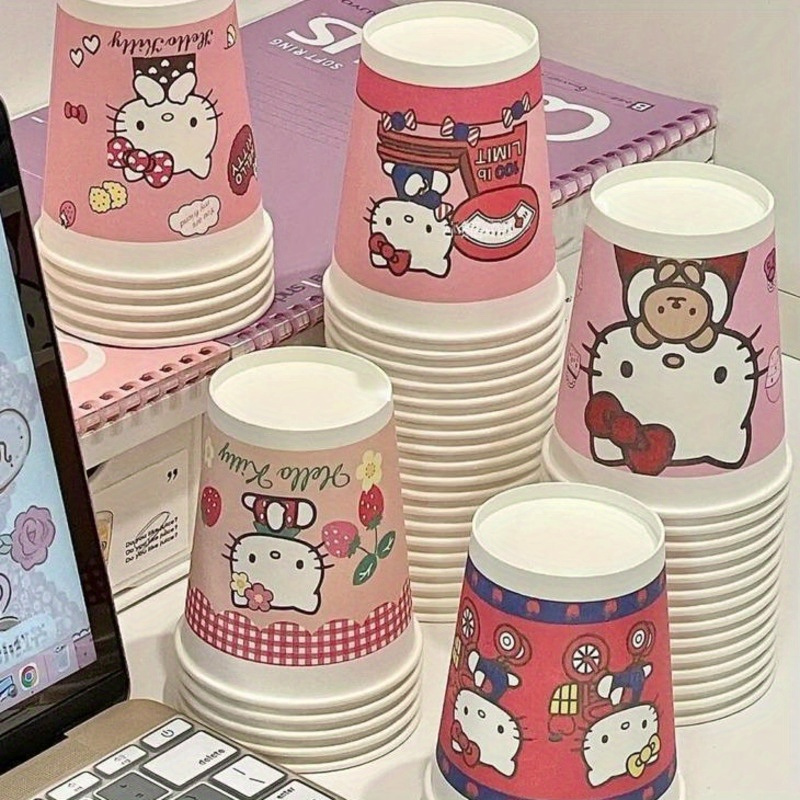 50pcs Adorable Cartoon Pattern Paper Cups Set - Vibrant Pink Disposable Cups for Parties, Picnics, Camping, Office and Dining Room - Perfect Home Supplies for Hot and Cold Beverages