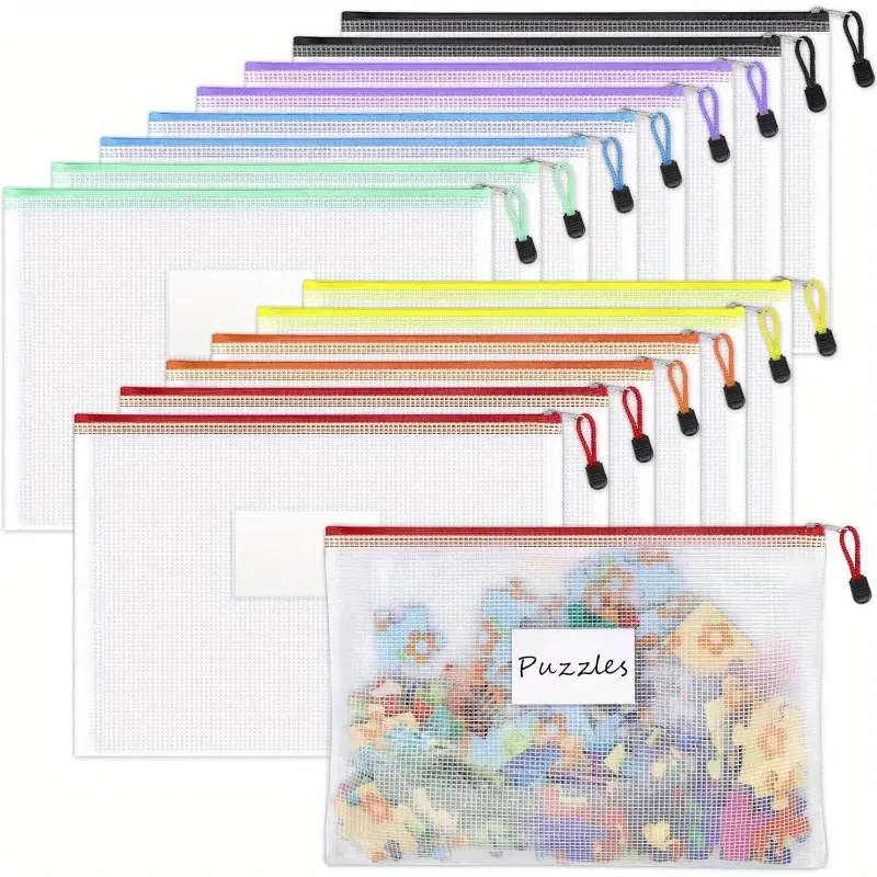 5-Piece A4 Mesh Zipper Bags With Handles - Colorful, Double-Layered Nylon For Easy Puzzle & Toy Organization