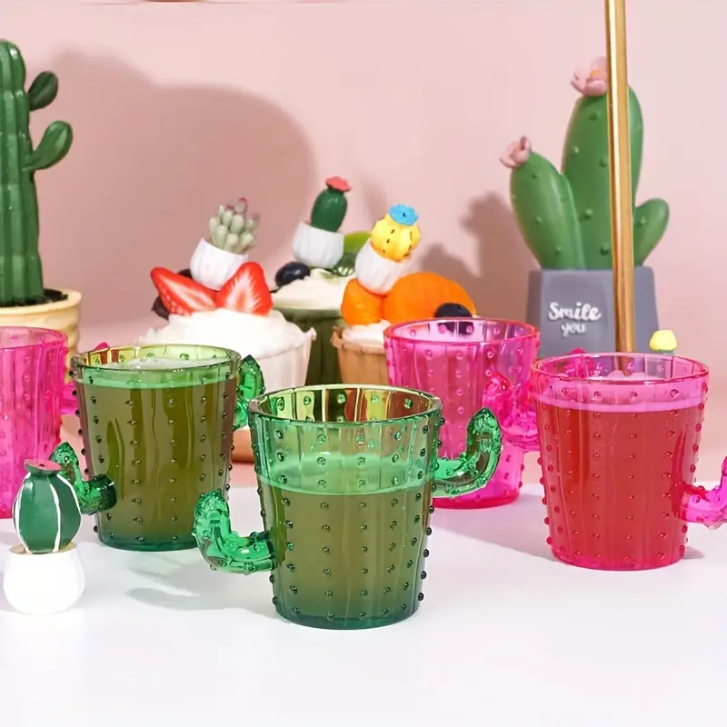 12-Piece Cactus Shot Glasses - 2Oz Mini Plastic Tequila Cups With Flower Handles For Cinco De Mayo, Bachelor Parties & Carnival Celebrations