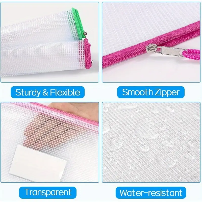 5-Piece A4 Mesh Zipper Bags With Handles - Colorful, Double-Layered Nylon For Easy Puzzle & Toy Organization