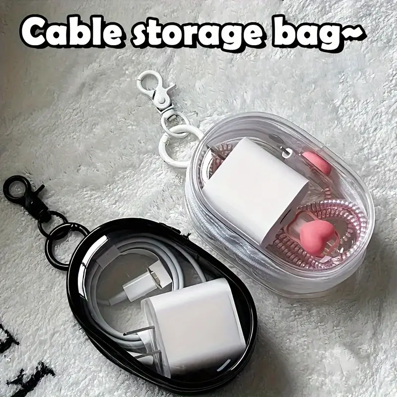 Portable Mini Clear Zipper Storage Bag, Compact Multifunctional Organizer, Earphone And Charger Case With Keychain Loop, Transparent Travel Accessory