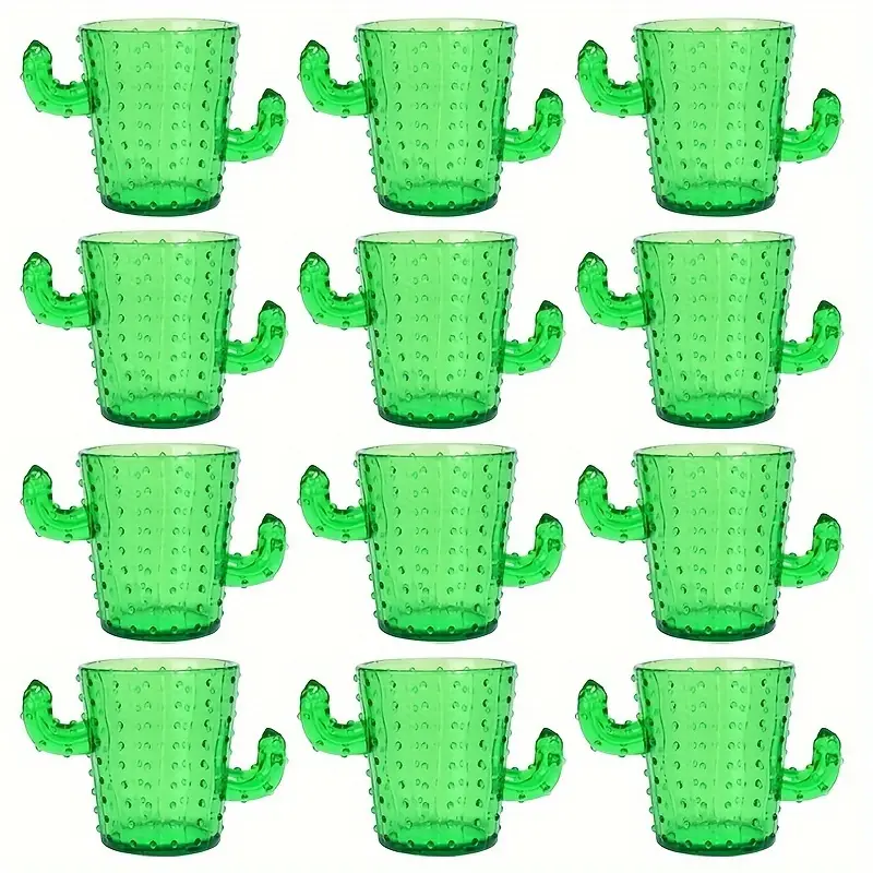 12-Piece Cactus Shot Glasses - 2Oz Mini Plastic Tequila Cups With Flower Handles For Cinco De Mayo, Bachelor Parties & Carnival Celebrations