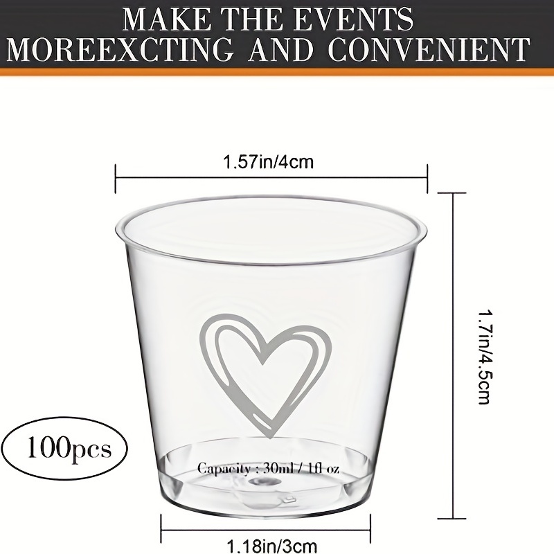 50pcs/100pcs, Plastic Disposable Hearts Wedding Cups Coffee Cups Paper Cups Small White Tasting Cups Drinking Cups Party Cups Plastic Shot Glasses