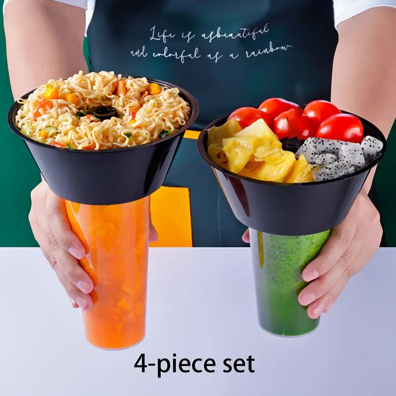 5-Piece Set: 16.91oz & 23.67oz Plastic Drink Cups With Integrated Snack Holder - Perfect For Milk Tea, Hot Pot, And Fried Chicken