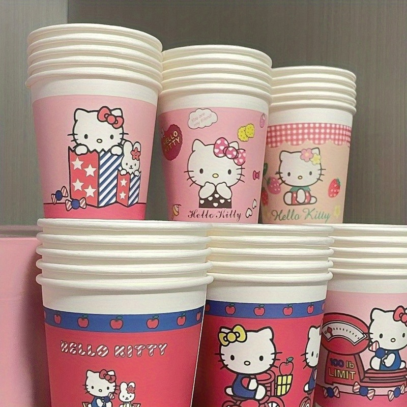 50pcs Adorable Cartoon Pattern Paper Cups Set - Vibrant Pink Disposable Cups for Parties, Picnics, Camping, Office and Dining Room - Perfect Home Supplies for Hot and Cold Beverages