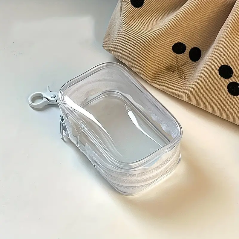 Portable Mini Clear Zipper Storage Bag, Compact Multifunctional Organizer, Earphone And Charger Case With Keychain Loop, Transparent Travel Accessory