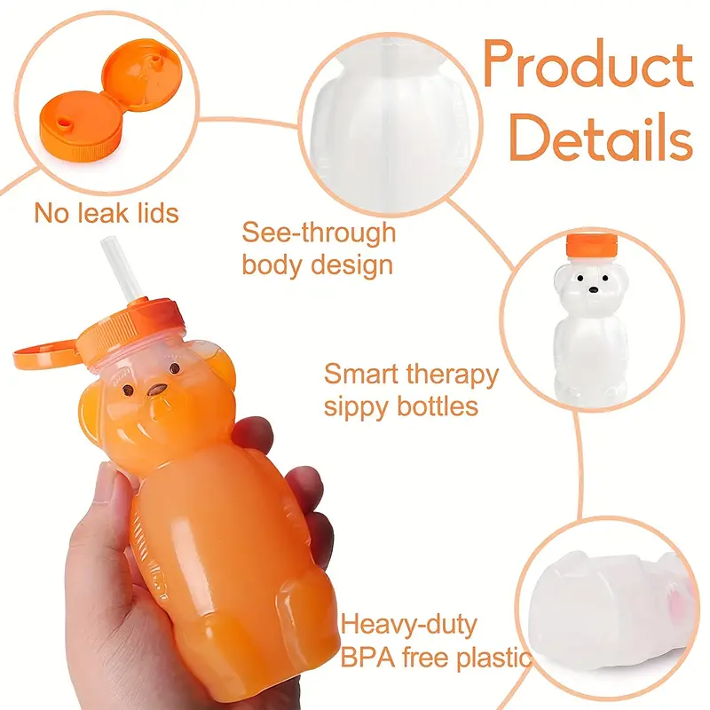 3pcs Honey Bear Sippy Cup with 6 Soft Silicone Straws - Reusable and Durable for Daily Use!