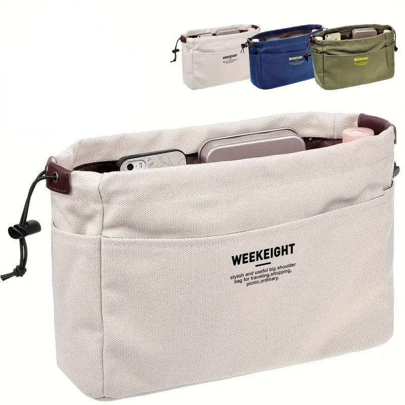 Versatile Drawstring Insert Pouch for Tote Shoulder Bag - Minimalist Storage Organizer with Multiple Compartments and Easy Access