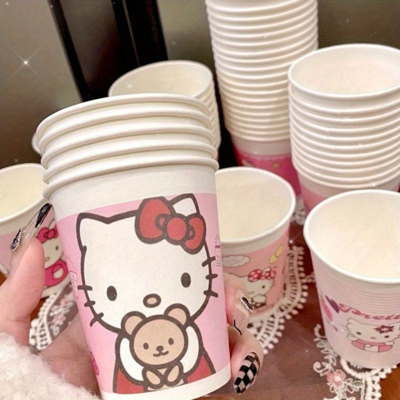 50pcs Adorable Cartoon Pattern Paper Cups Set - Vibrant Pink Disposable Cups for Parties, Picnics, Camping, Office and Dining Room - Perfect Home Supplies for Hot and Cold Beverages